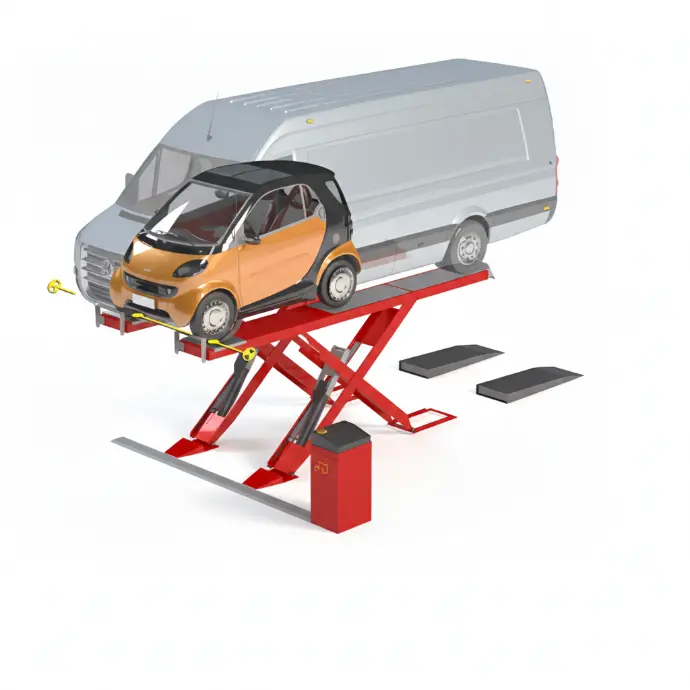 Cầu nâng cắt kéo kiểm tra góc đặt bánh xe 4,3 Tấn, lắp chìm, 3 pha, màu đỏ (bao gồm đĩa lái Italy và bộ phụ kiện)